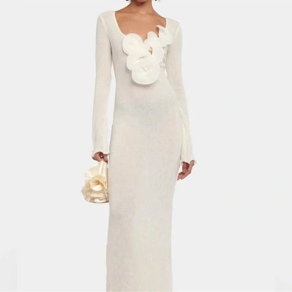 NEW to CASA B💫| Sameera Floral Declotte Shirred Ivory Sheer Midi Dress - Picture 3 of 12